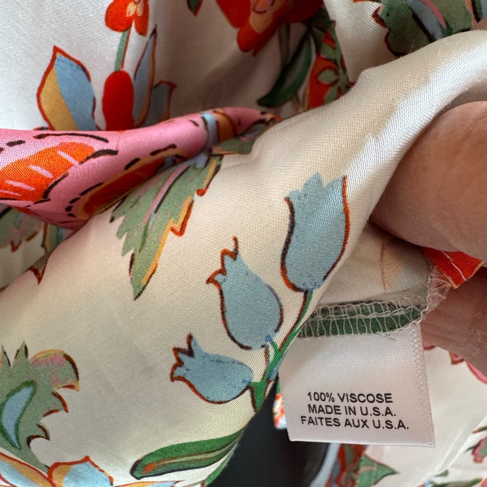 Misa Los Angeles White Floral Button-Up Blouse with Pink, Green & Orange Print - Picture 5 of 6